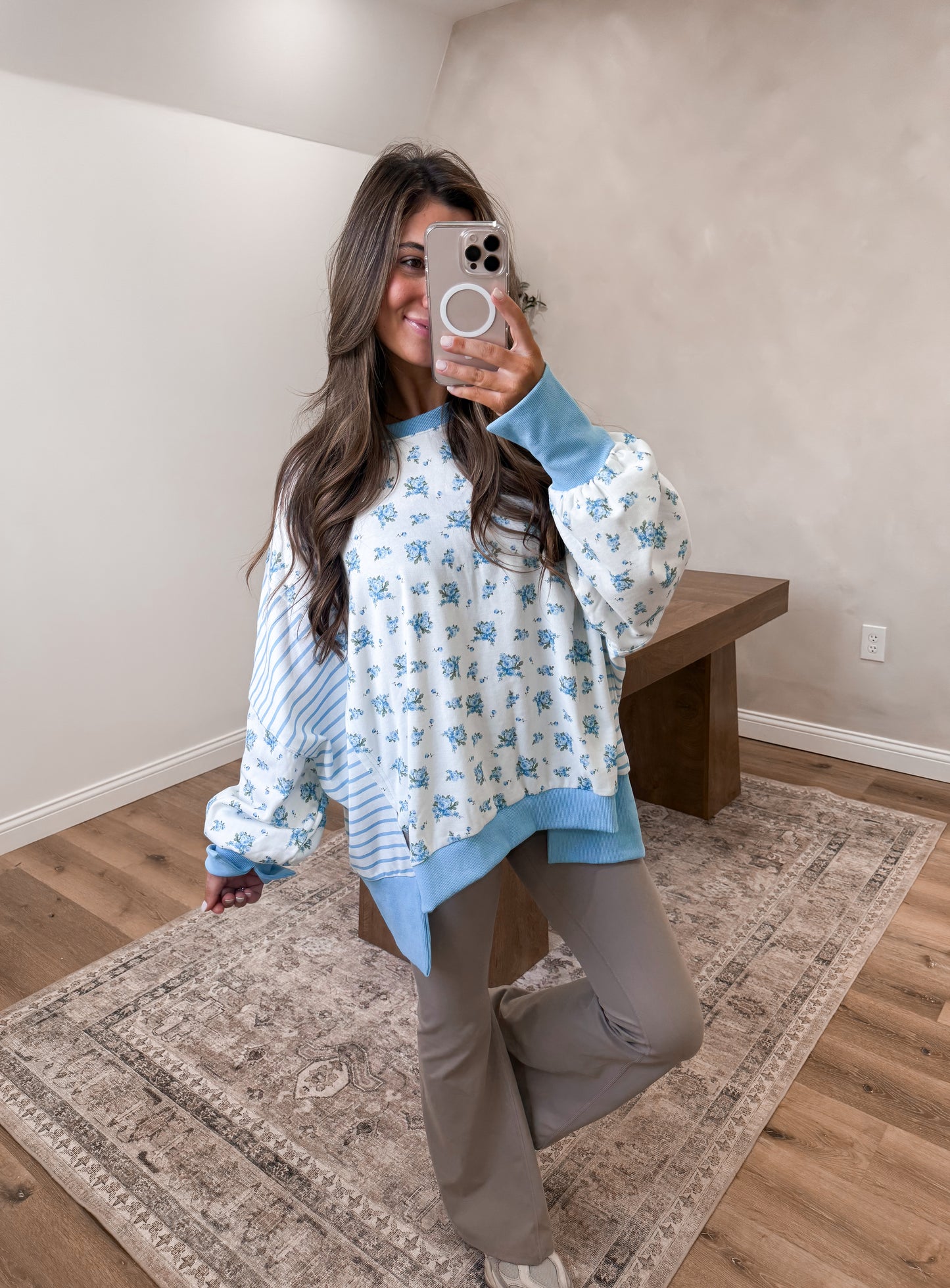 Claire Floral Striped Pullover - Blue