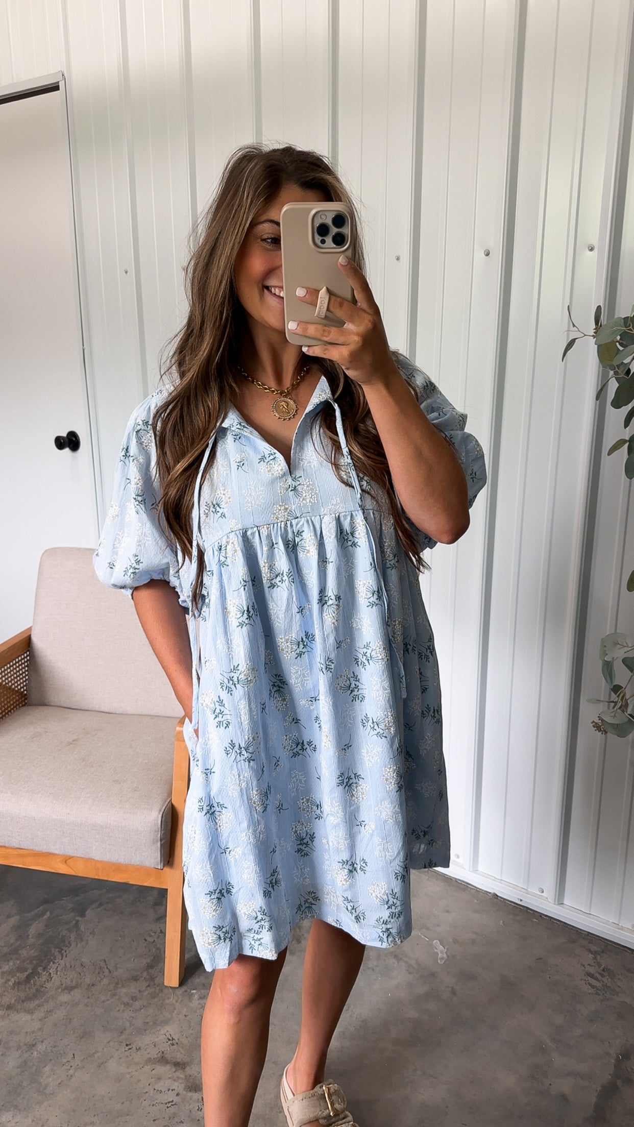 Dainty Floral Babydoll Dress- Sky