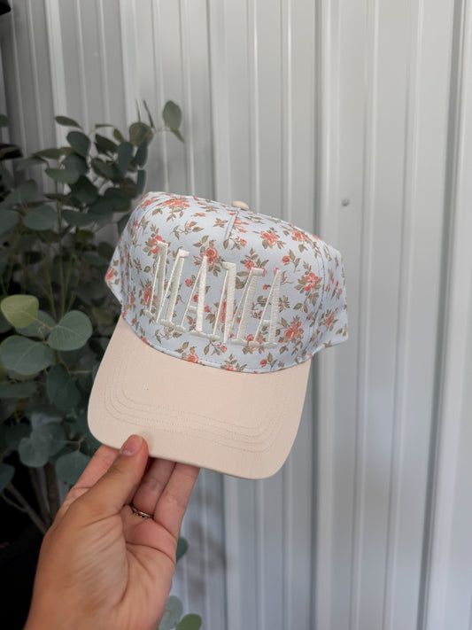 MAMA Floral Snapback- Blue/beige