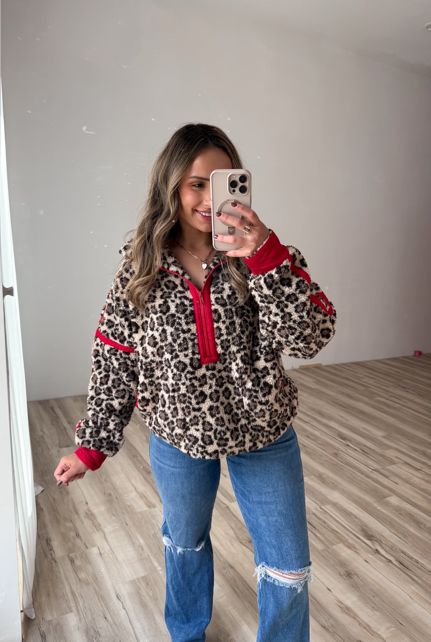Leopard Sherpa Pullover - Touch of Red