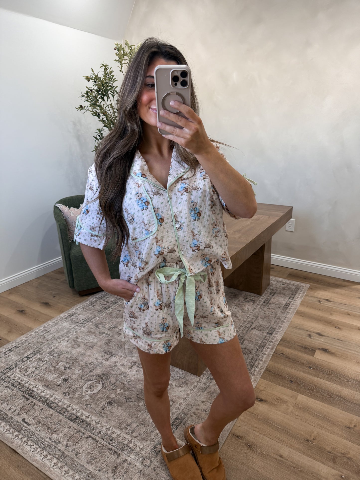 Vintage bunny Pajama Set - blush/sage