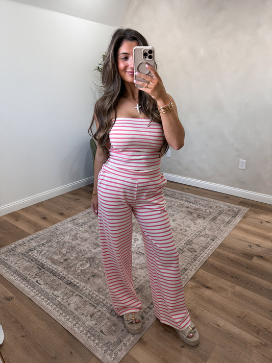 Hey Honey Striped Jersey Set - pink