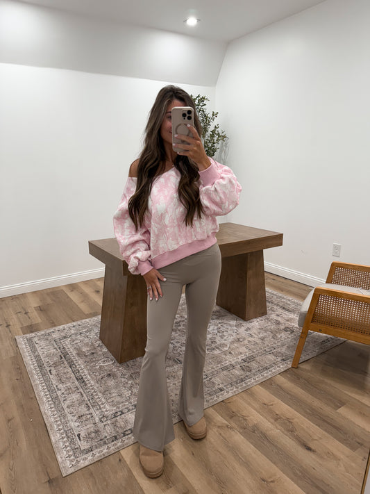 Pink Camo Off the Shoulder Cozy Crew