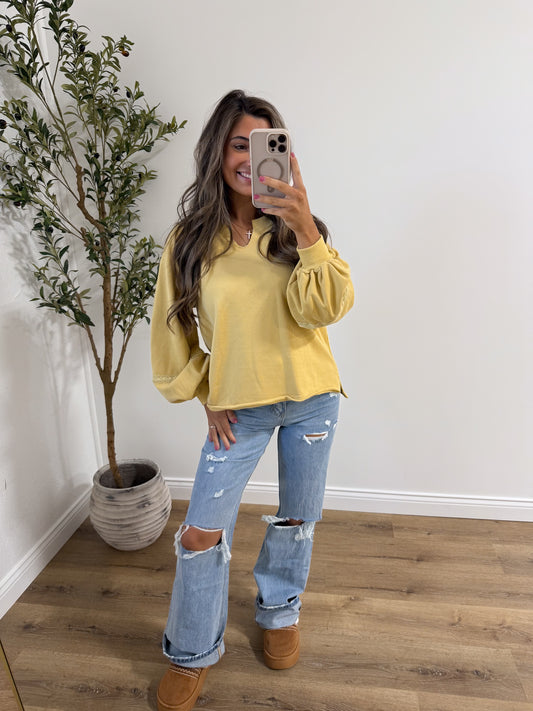 Maplewood marigold lace detail top