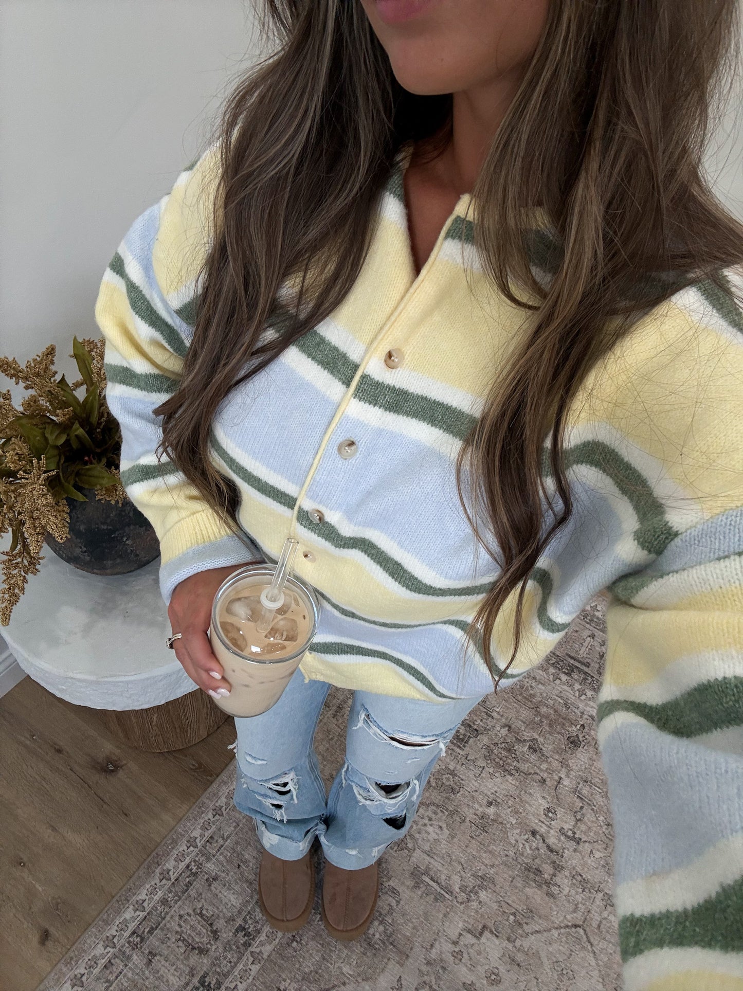 Striped Soft Cardigan - butter multi