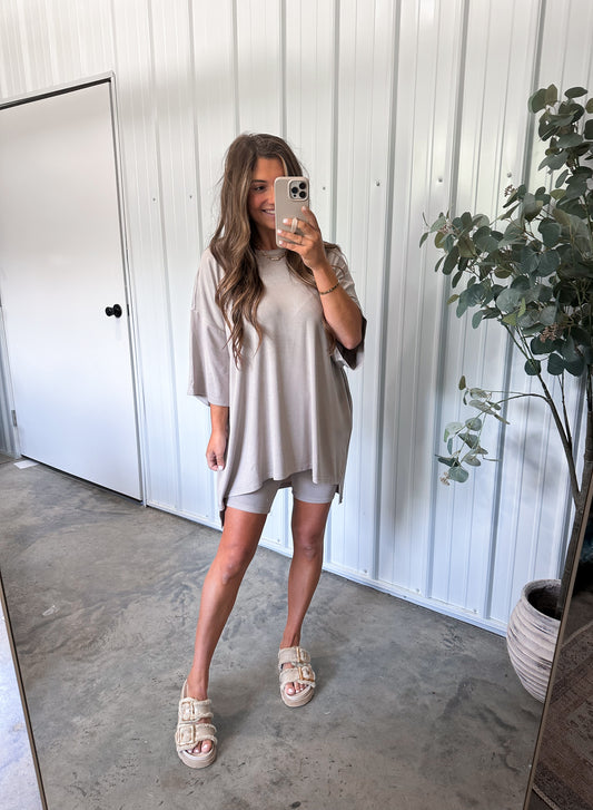 Babyrib Knit Oversized Tunic- Mushroom