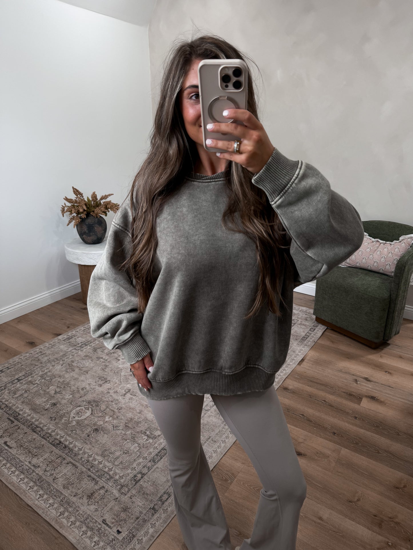 Favorite Crossover Washed Fleece Pullover - dark olive