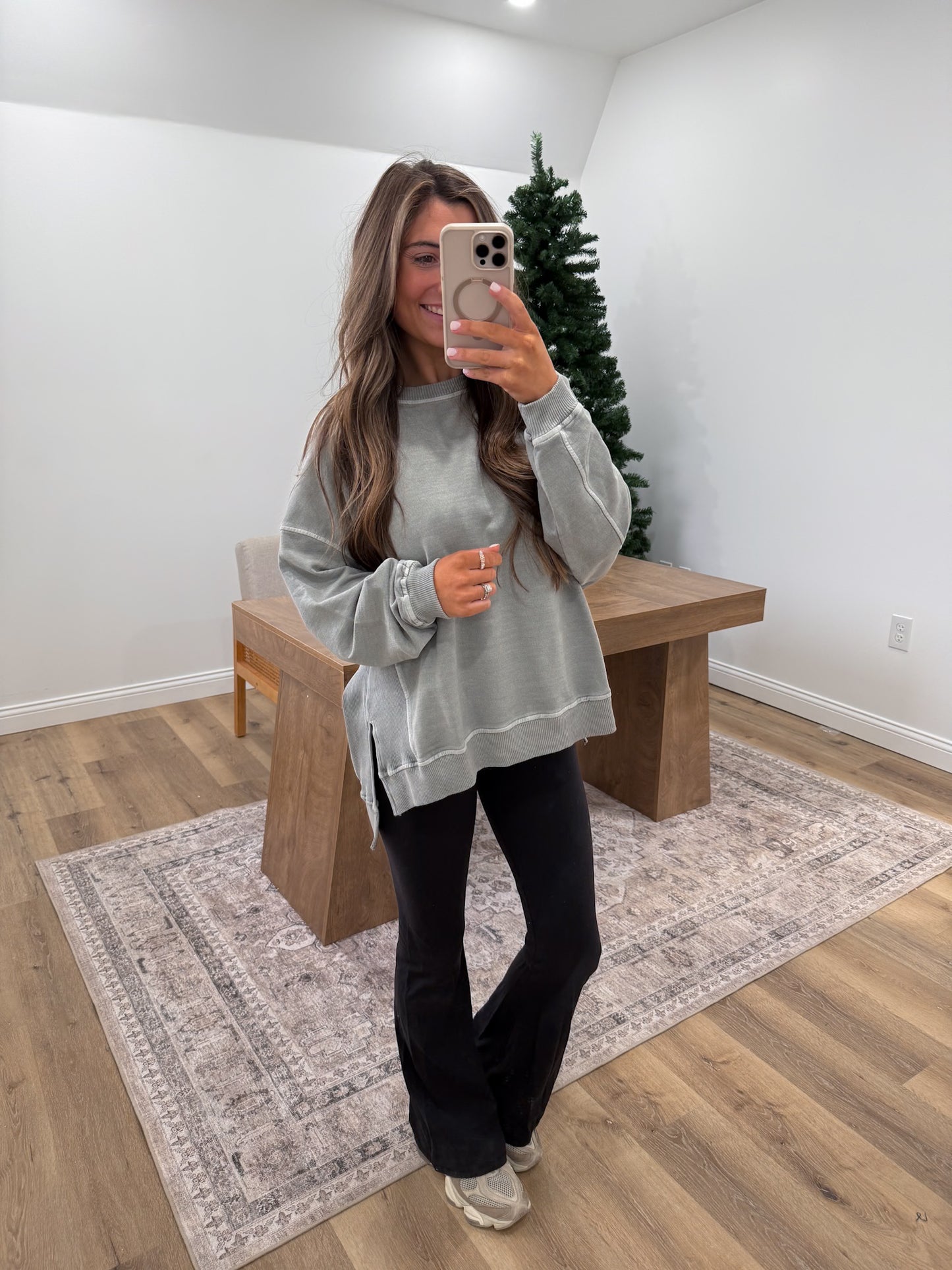 French Terry Side Slit Pullover - Sleet