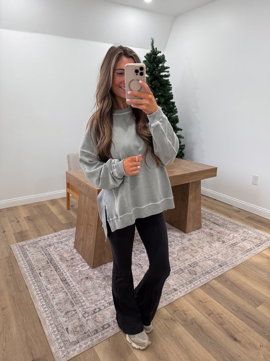 French Terry Side Slit Pullover - Sleet