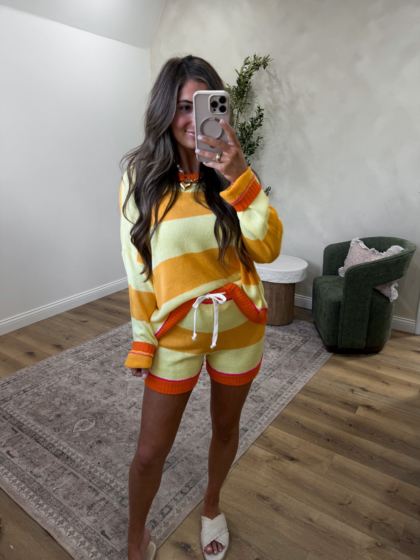 Sunset Striped Sweater Set - lemon/orange