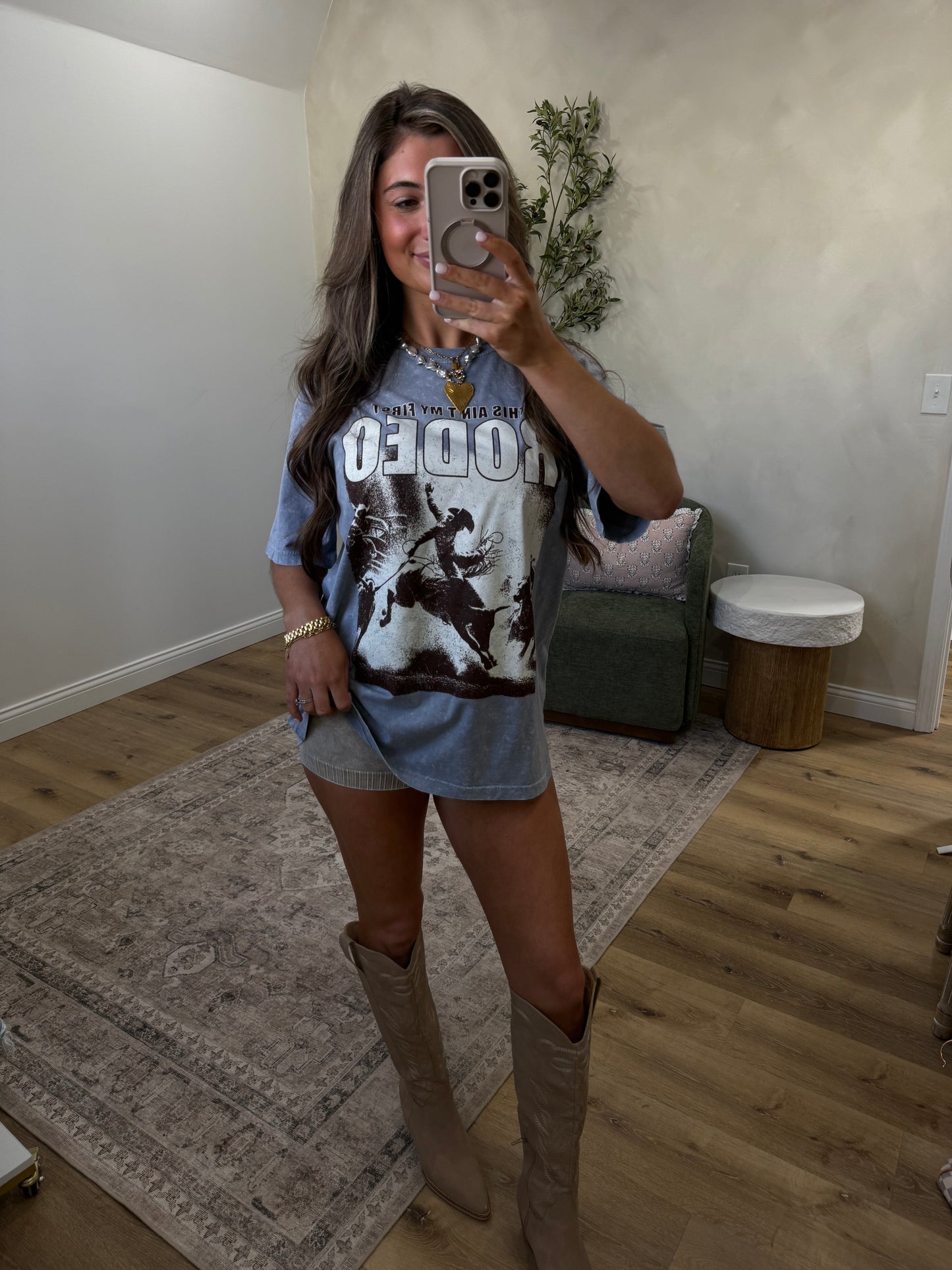 Rodeo Western Cowboy Graphic Tee - denim