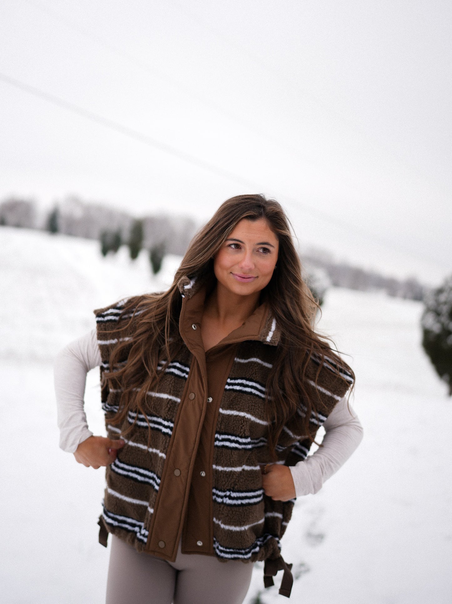 Sherpa Comfort Striped Side Tie Vest- Mocha