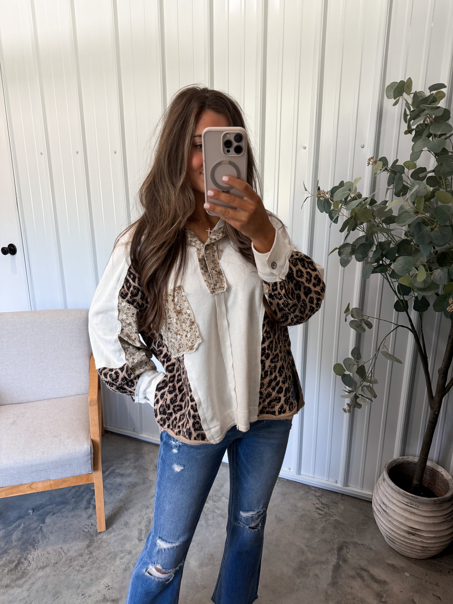 Floral Leopard Patchwork Pullover - RESTOCK