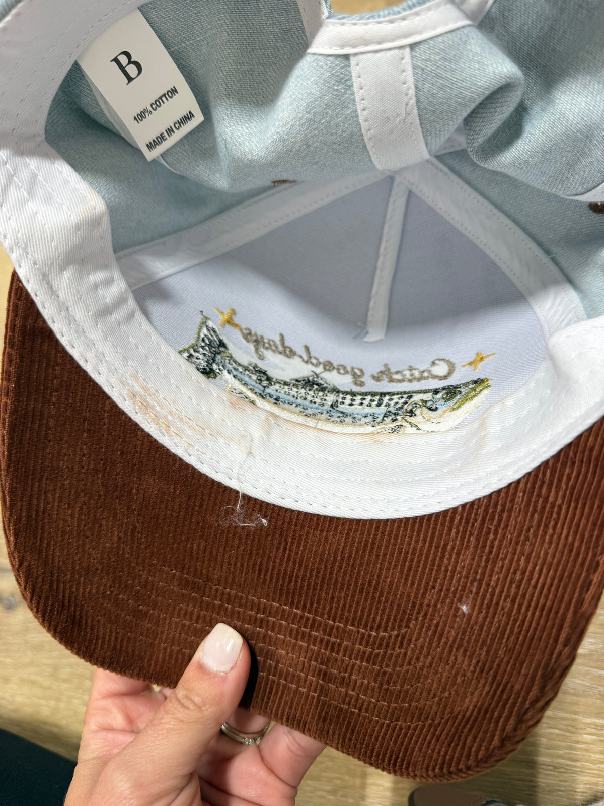 Catch Good Days Trout Hat - denim/chocolate *LIGHTLY LOVED*