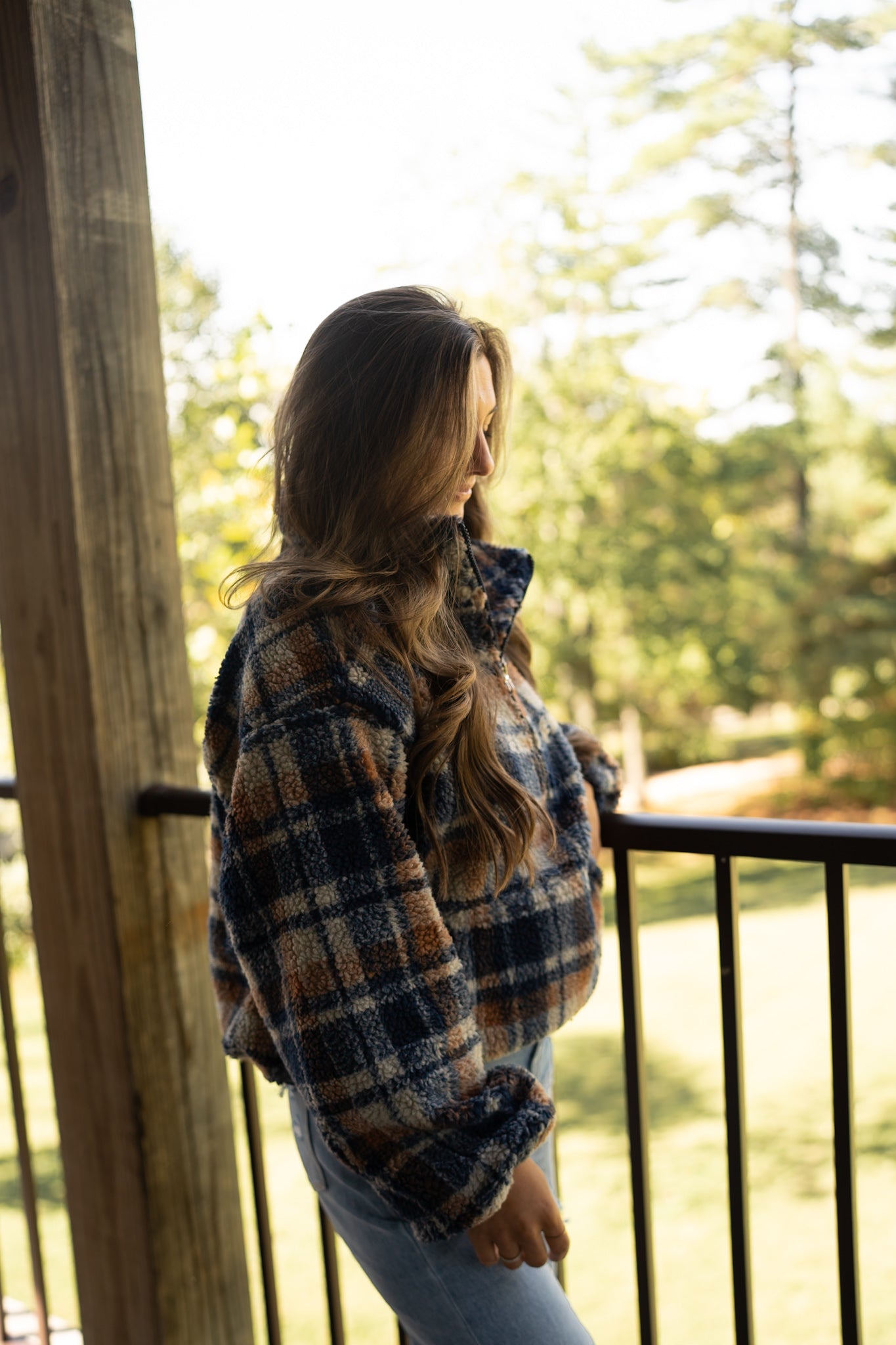 Teddy plaid half zip