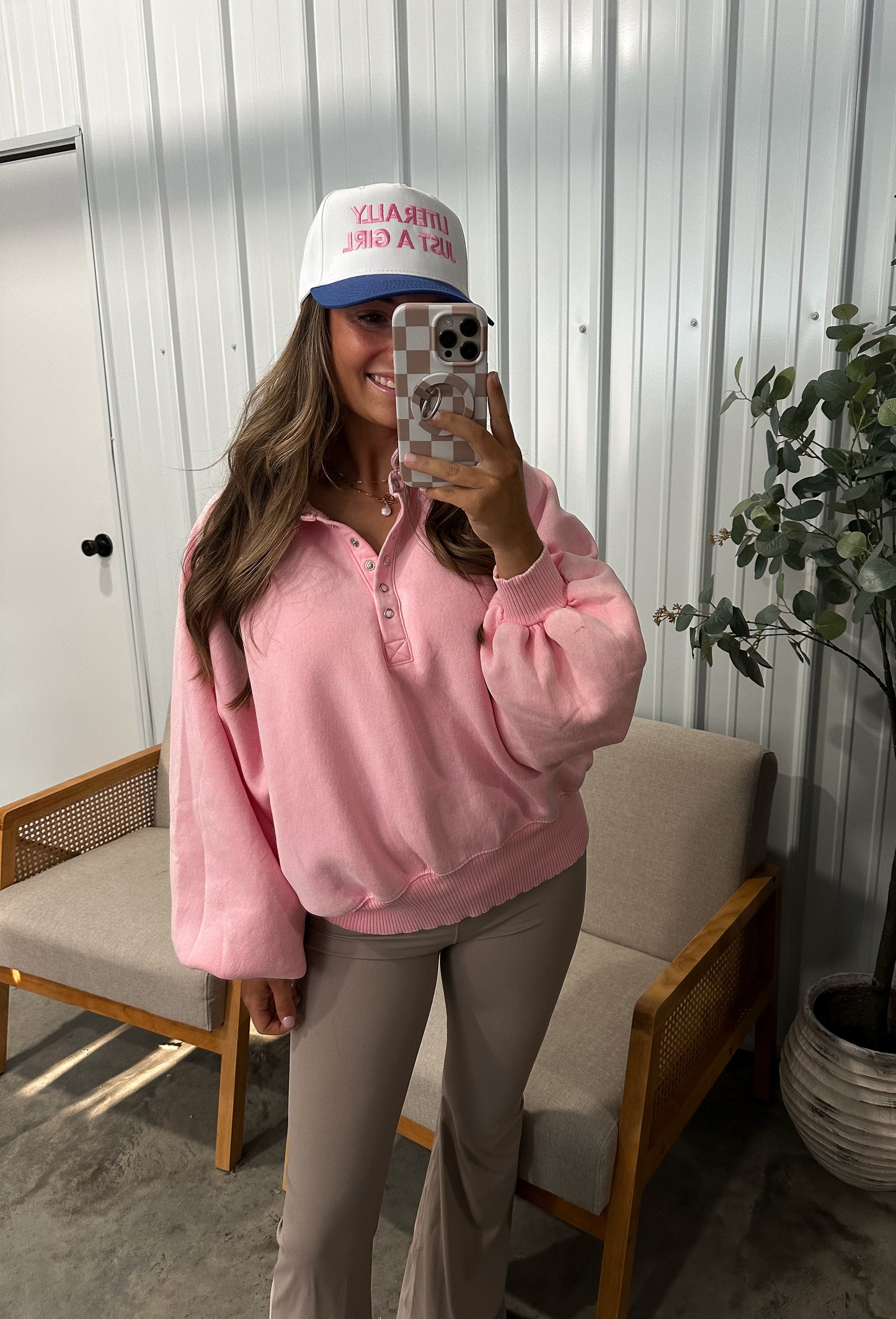 Megan Button Up Pullover - Strawberry Milkshake