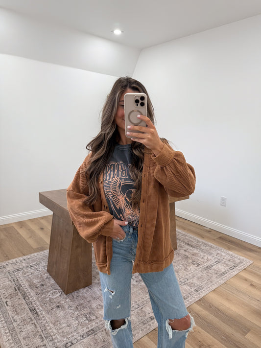 Garment Washed cardigan- Camel