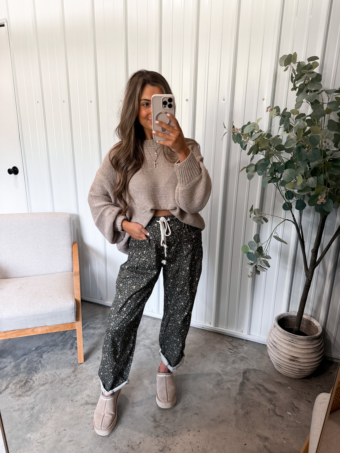 Balloon Sleeve Sweater- Light mocha