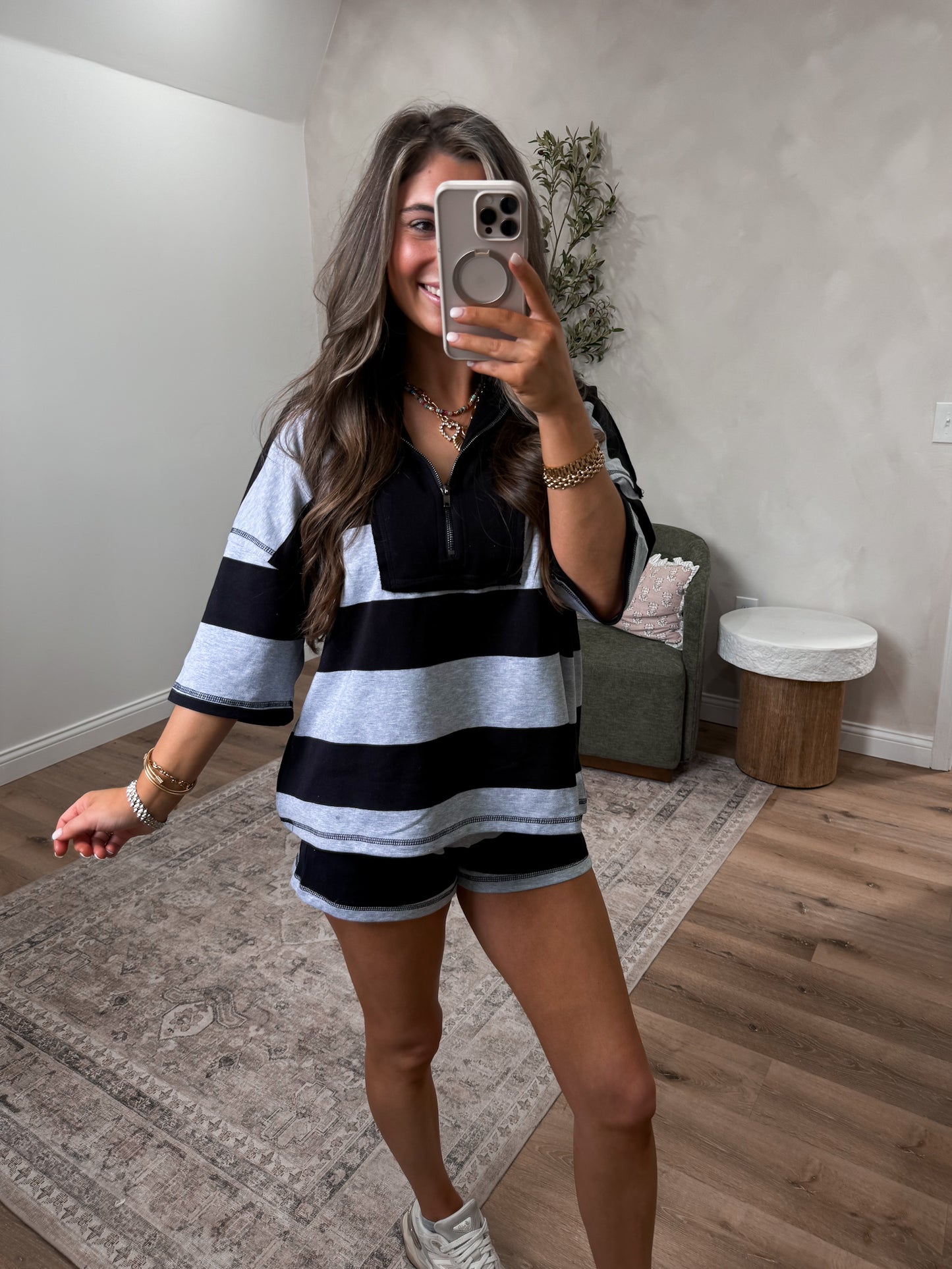 Zoey Half Zip Shorts Set - black