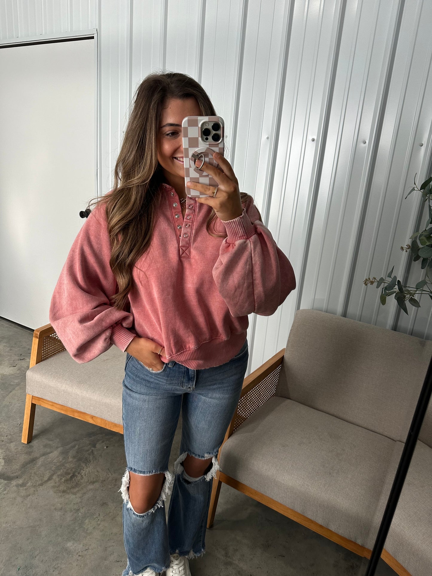 Megan Button Up Pullover - Ash Rose