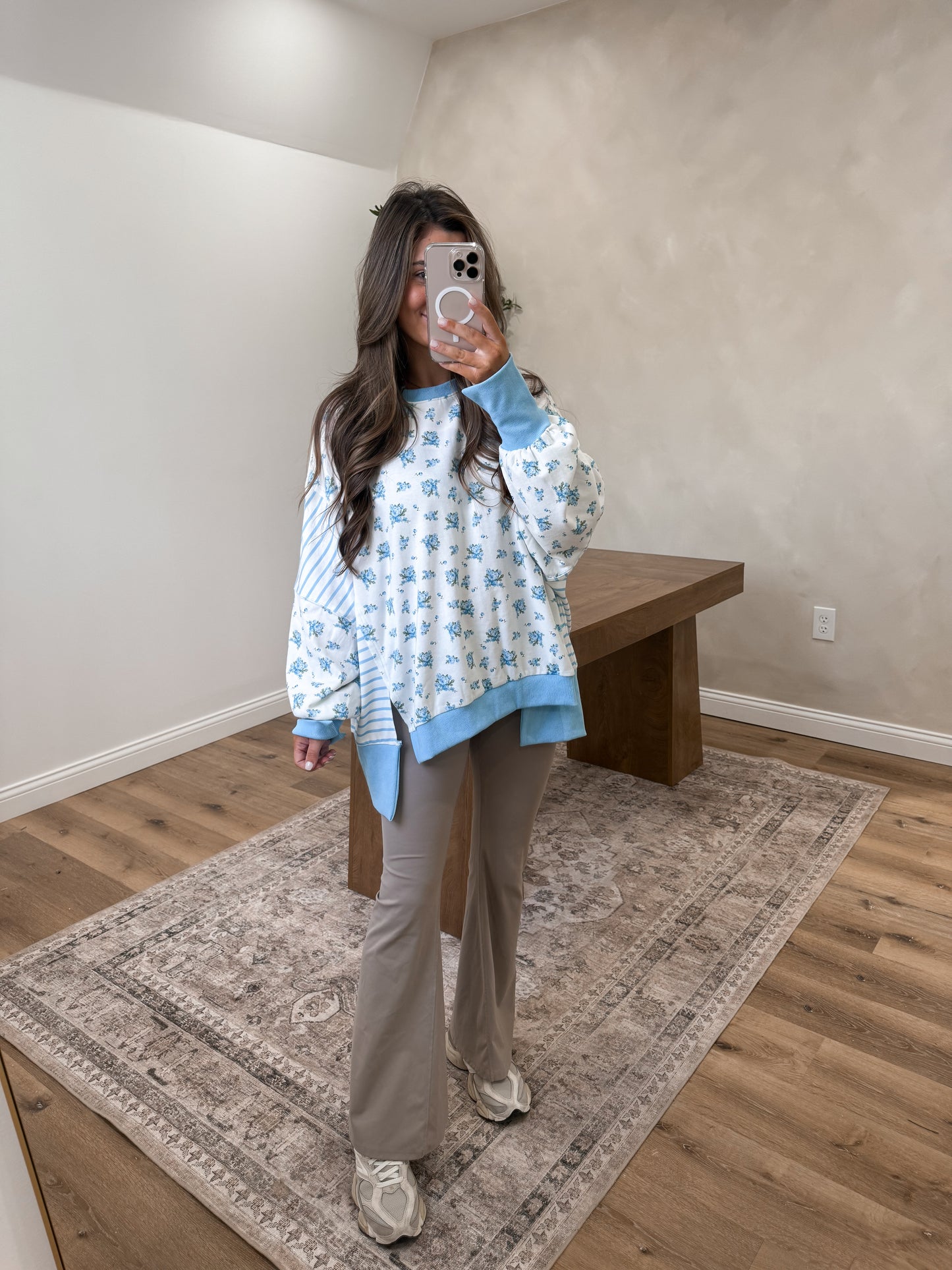 Claire Floral Striped Pullover - Blue