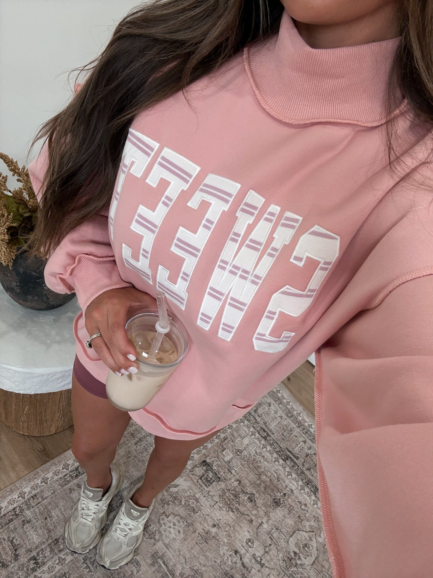 SWEET striped  Mock Neck Pullover - pink
