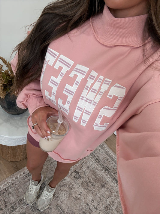 SWEET striped  Mock Neck Pullover - pink