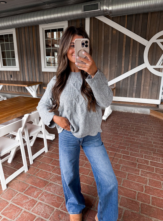 Cable Crewneck Sweater- Heather Grey