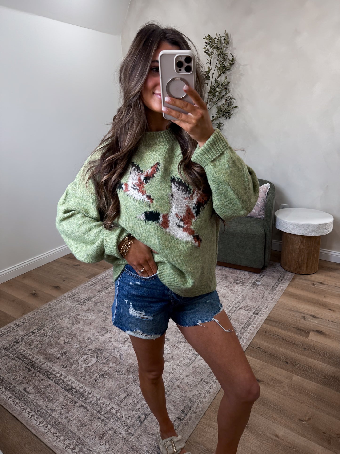 Flying mallard Knit Sweater - spring green