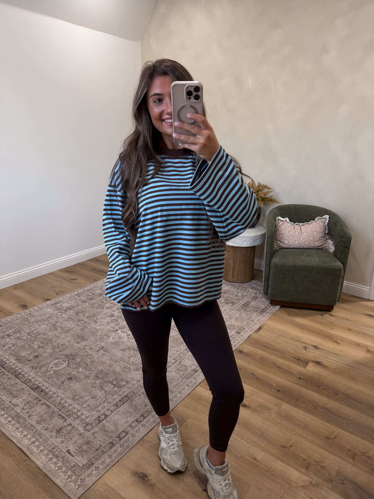 Perfect Day Oversized Stripe Long Sleeve Top - Blue/ Brown