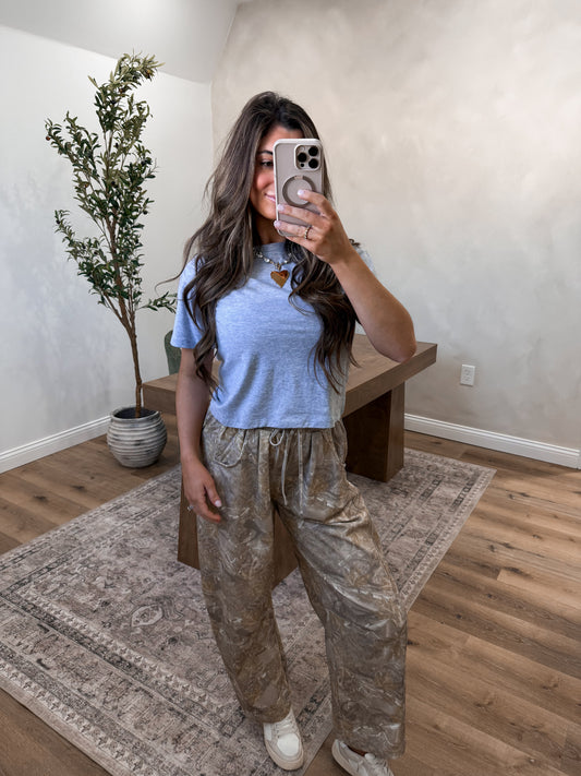 Boyfriend Cotton Crop Tee - heather grey