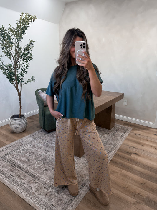 The Willow Floral Terry Pant -Latte