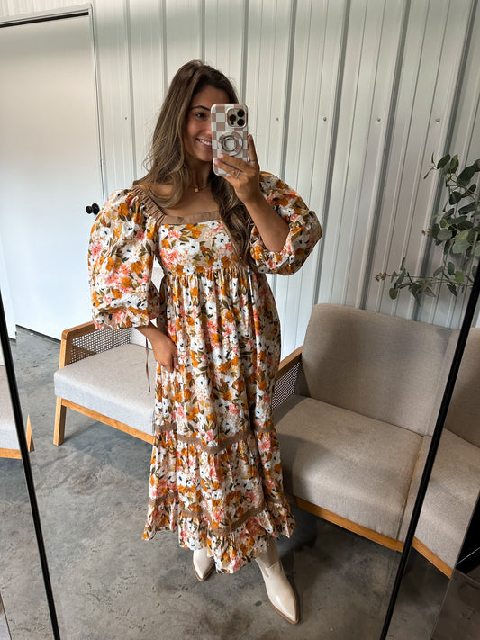 Pumpkin Floral Midi Dress