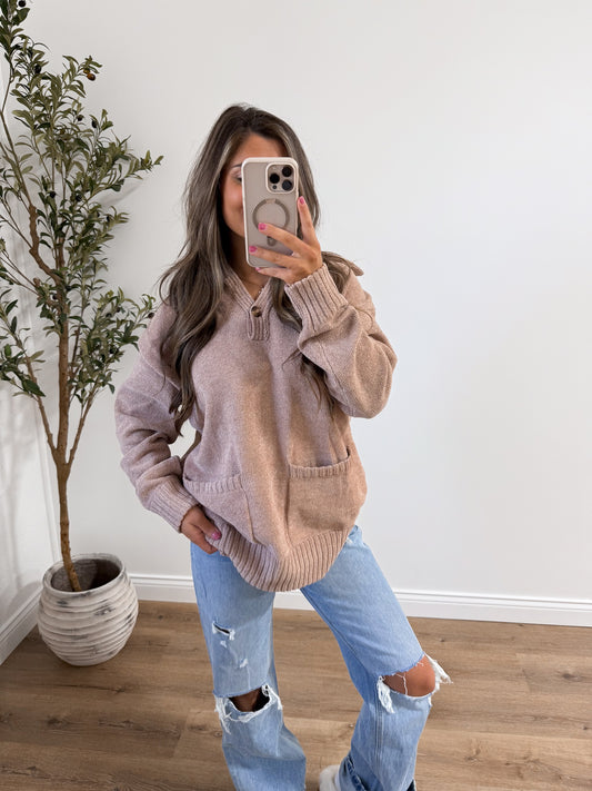 Ribbed Knit Cozy Pullover Sweater - Beige