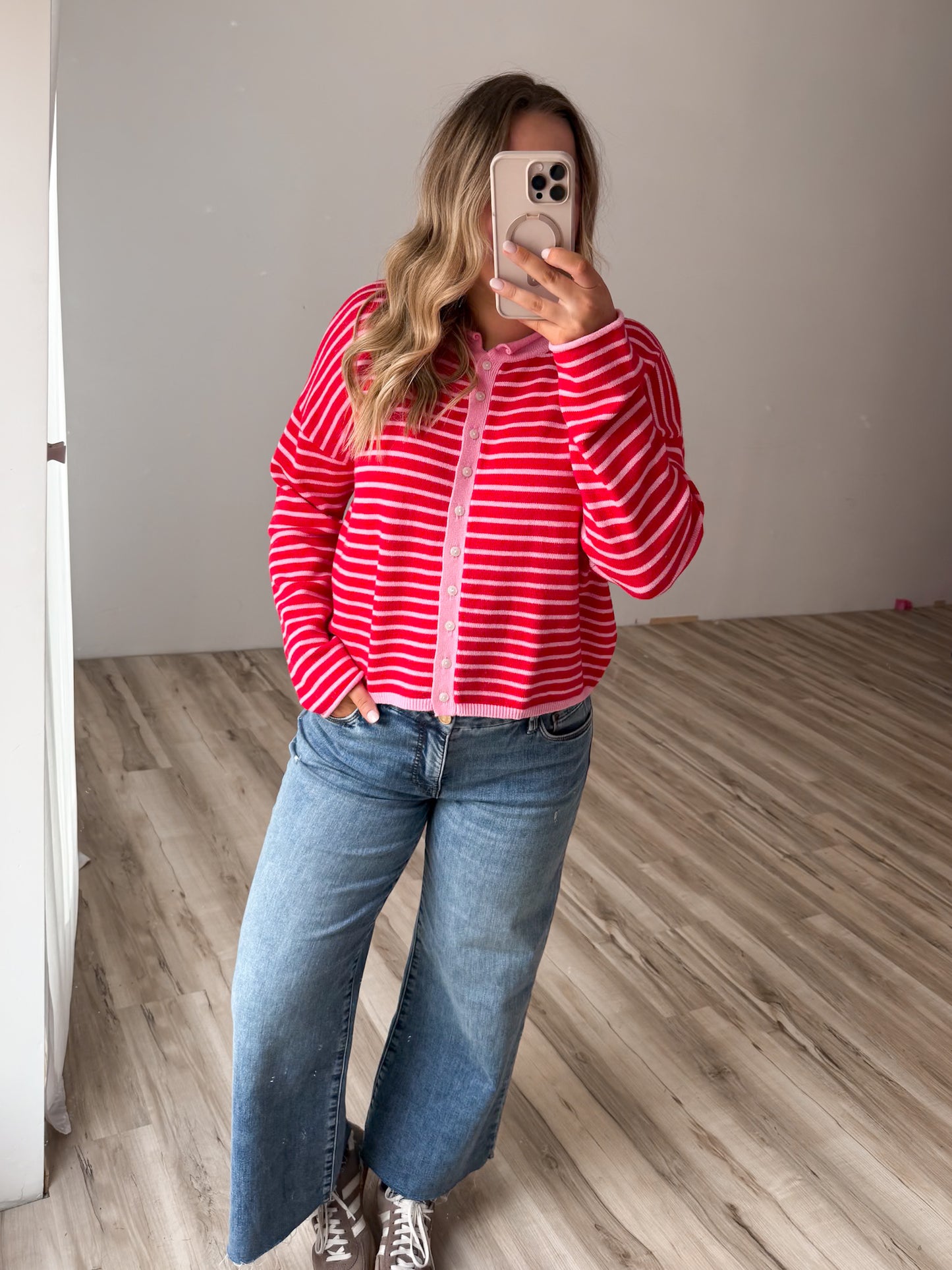 Love Letter Sweater Cardigan- Pink/red