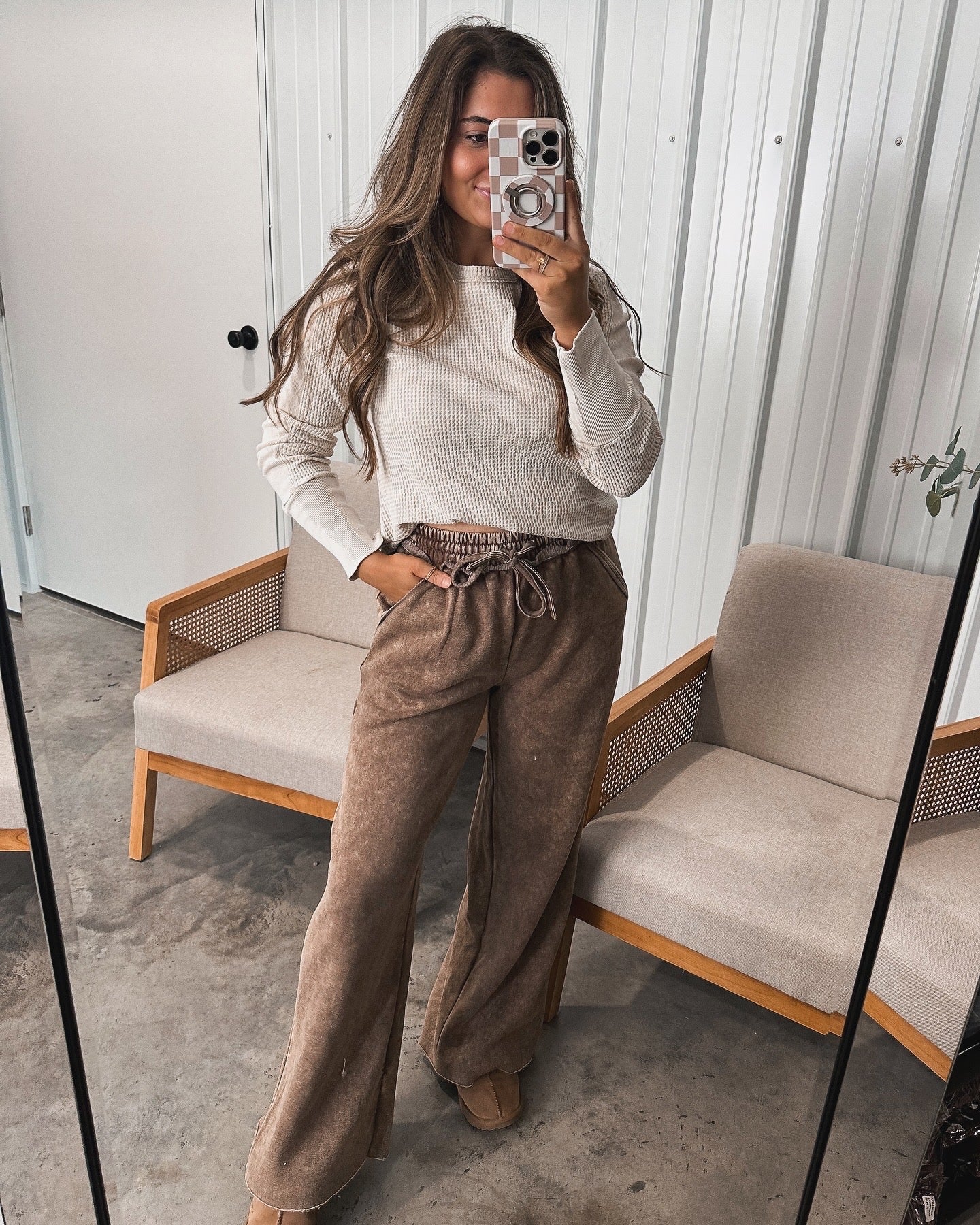 Acid Wash Fleece Lounge pants - Mocha