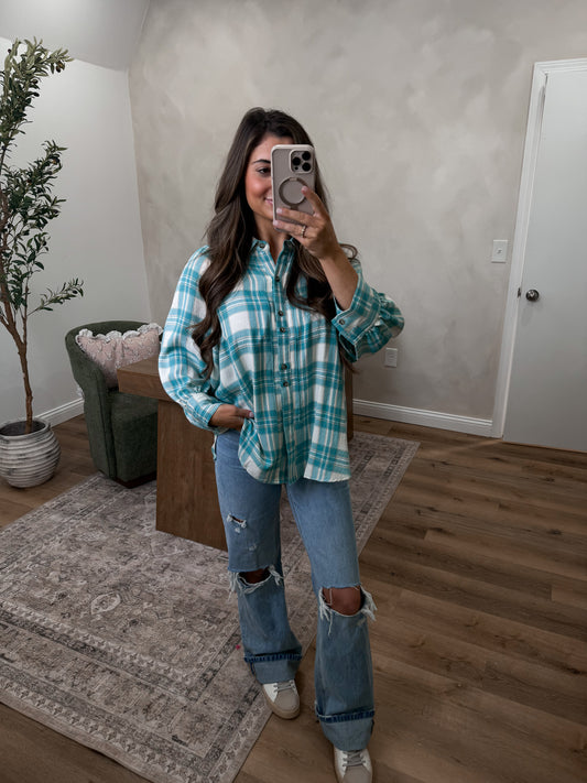 Callie Spring Flannel - Aqua