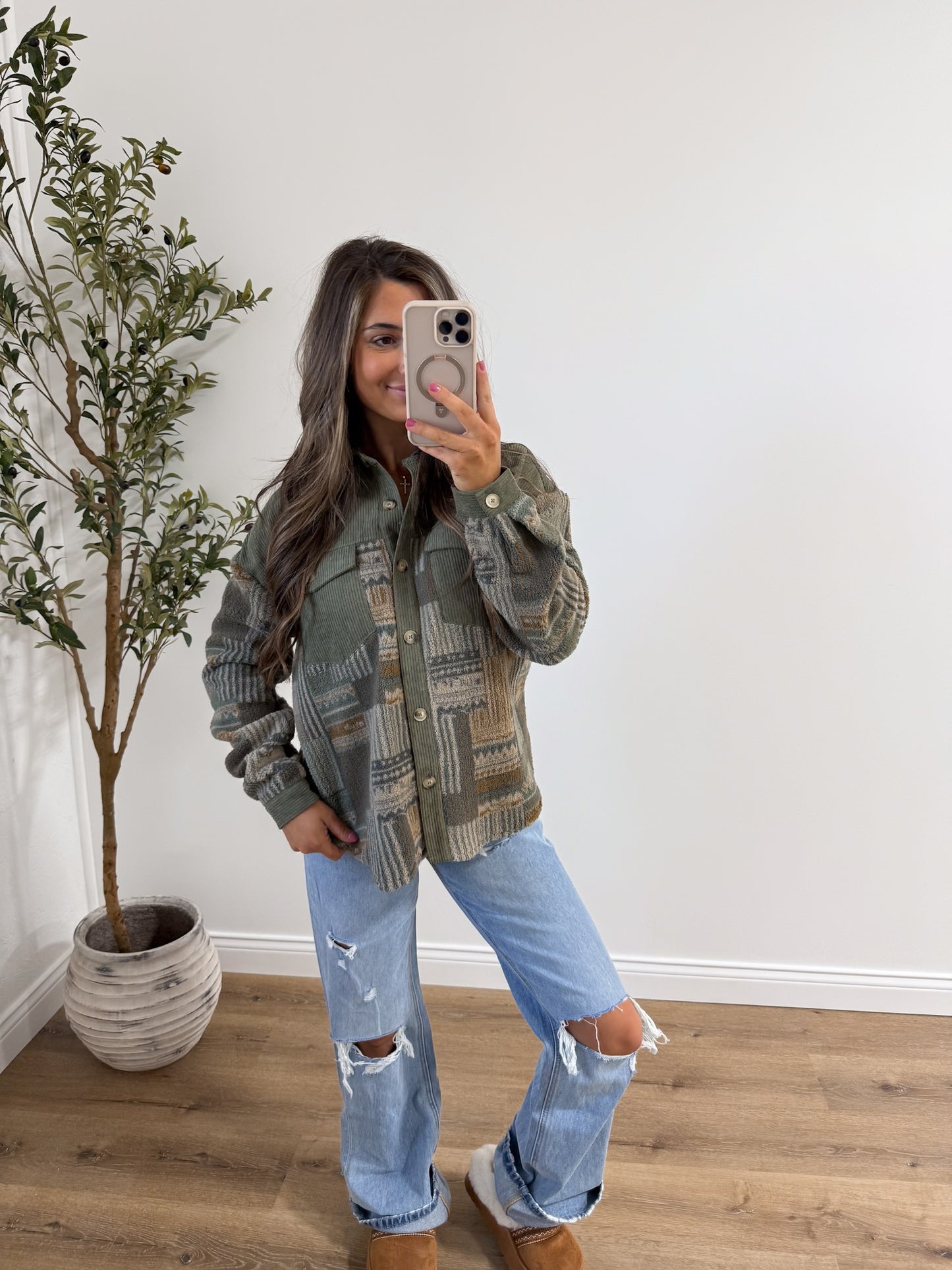 olive green aztec shacket