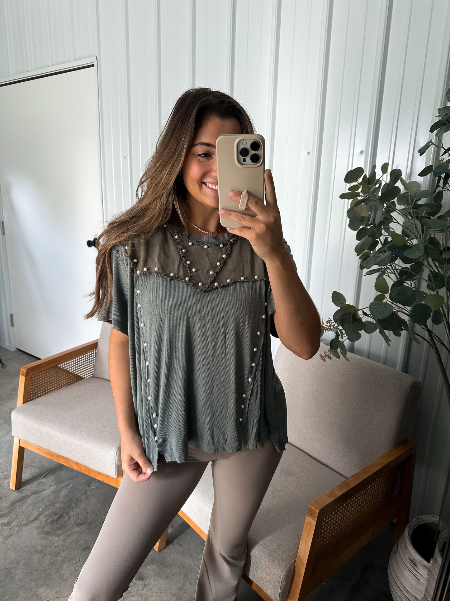 Adriel Pearl Top - Olive