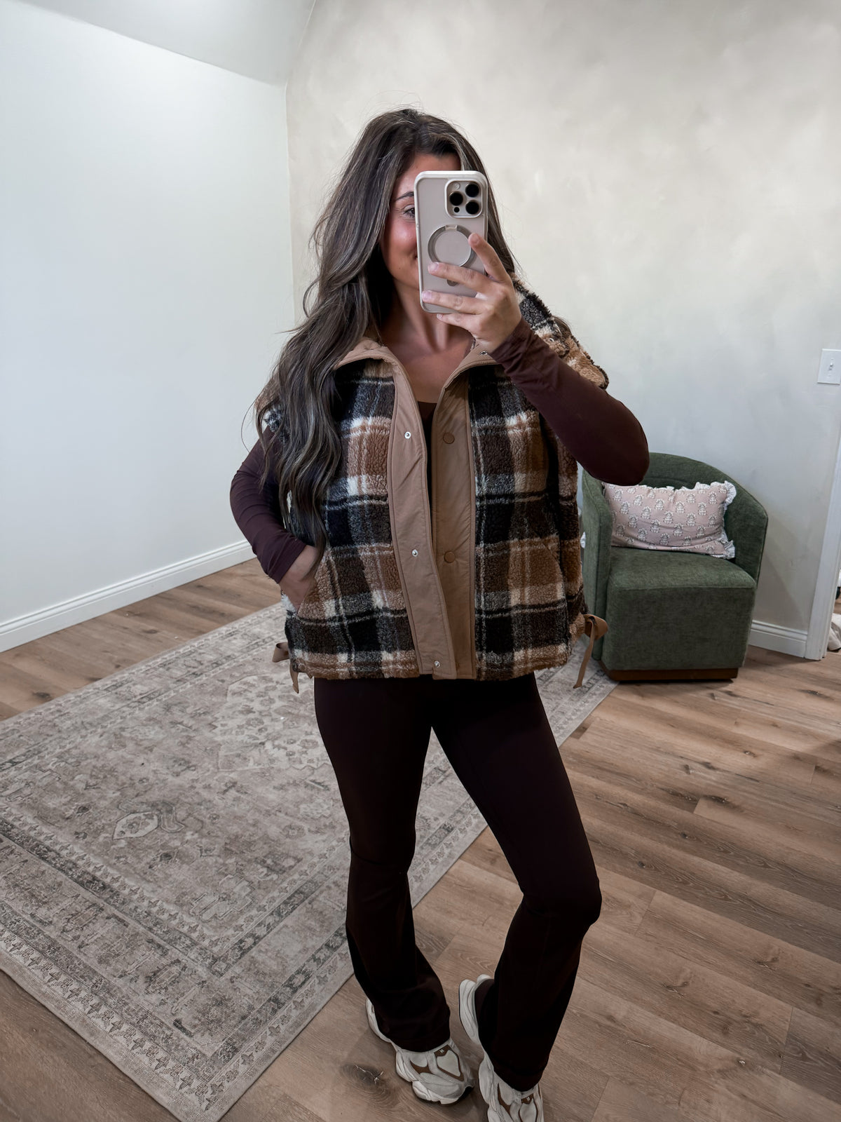 Plaid Sherpa Faux Oversized Vest- Brown *FREAKY FRIDAY*
