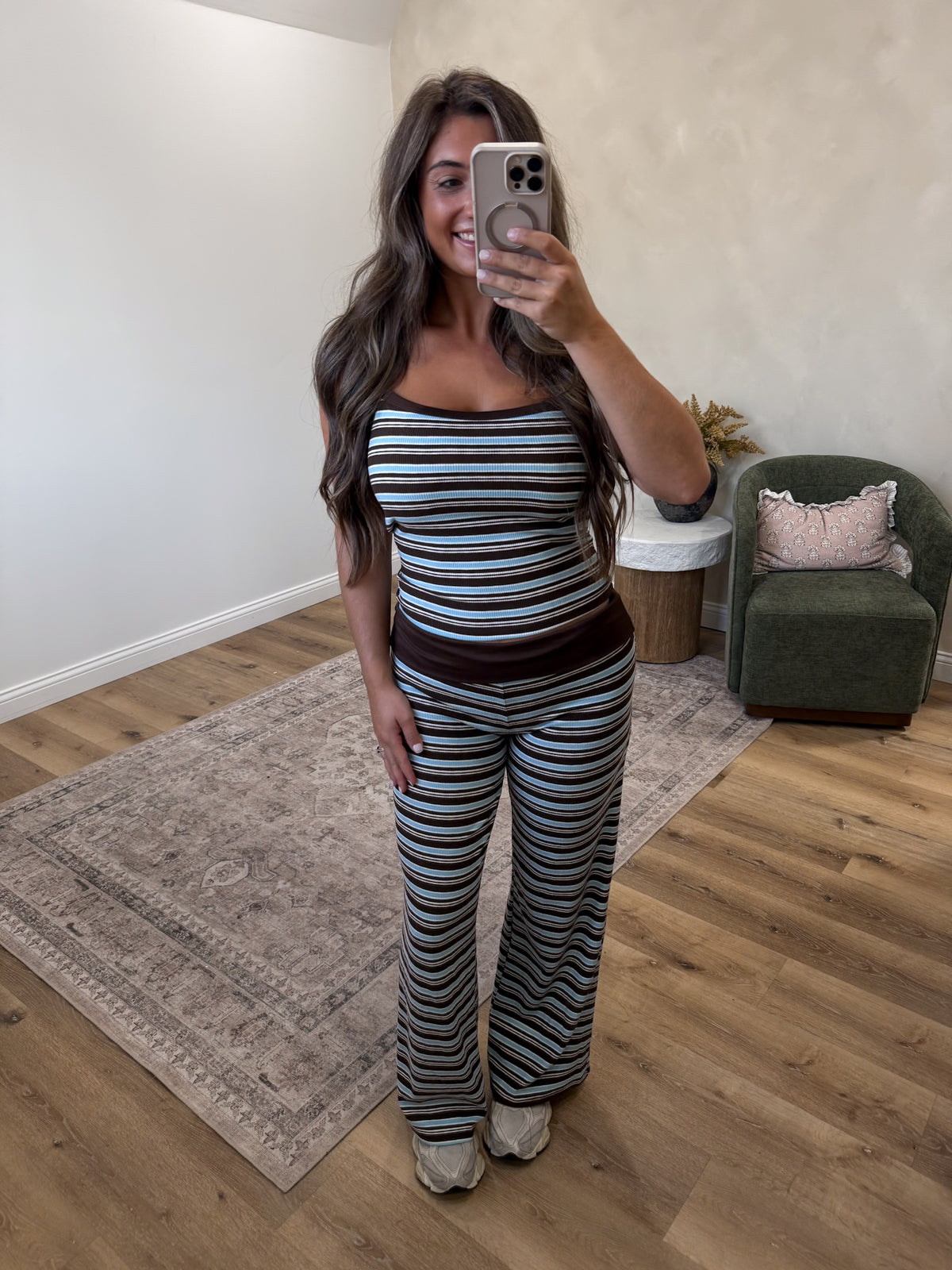 Do it All Tank with Foldover pant set - brown / sky blue