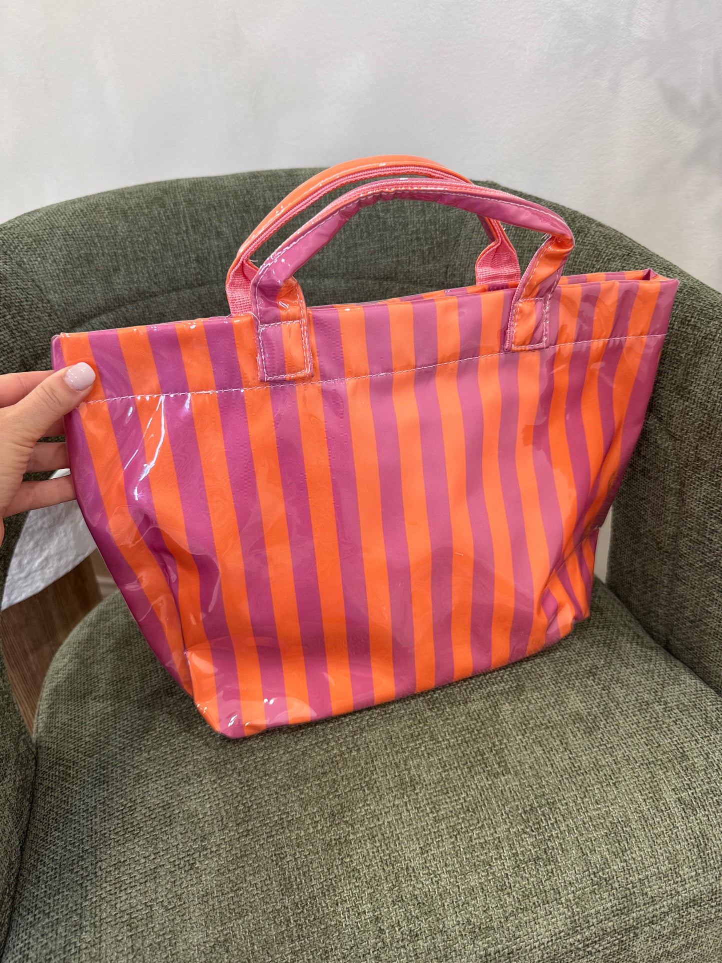 Neon Pop Carryall Striped Tote Bag - fuchsia/orange