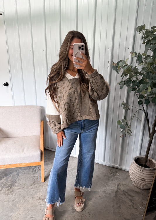 Carolina Mixed Gauze Pullover- Olive multi