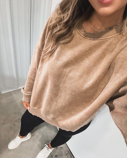 Crossover Neckline Cozy Pullover - Camel