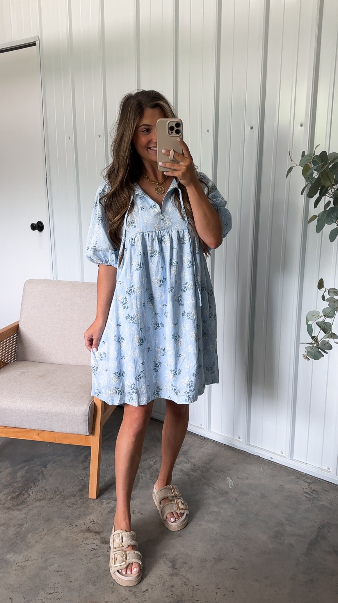 Dainty Floral Babydoll Dress- Sky