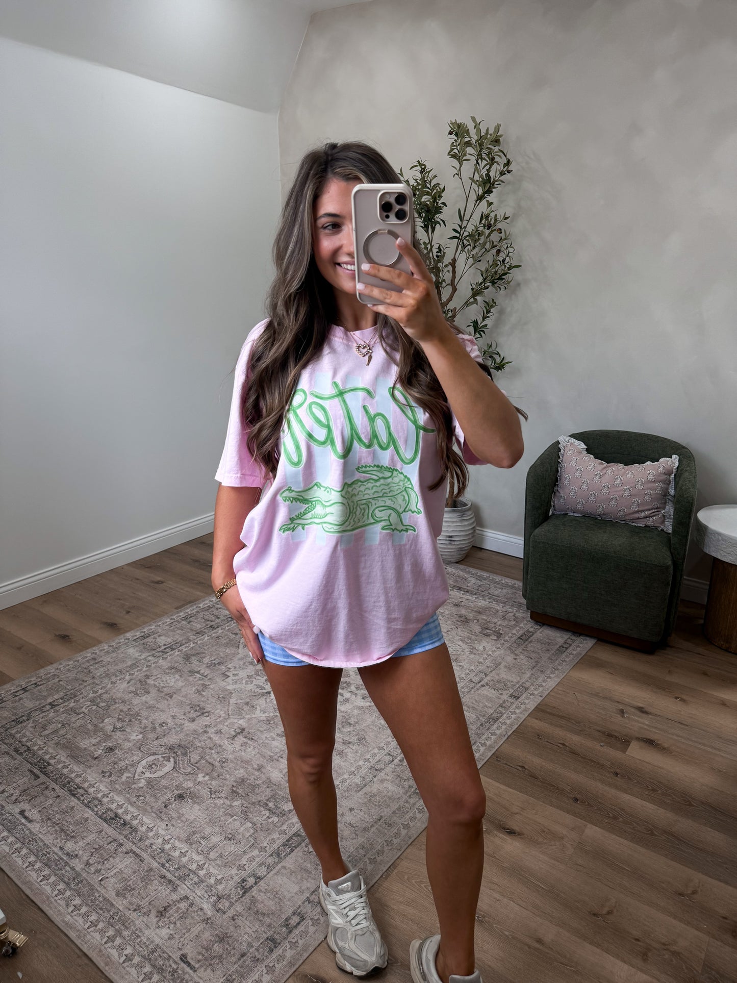 "Later" Gator Tee - pink blossom