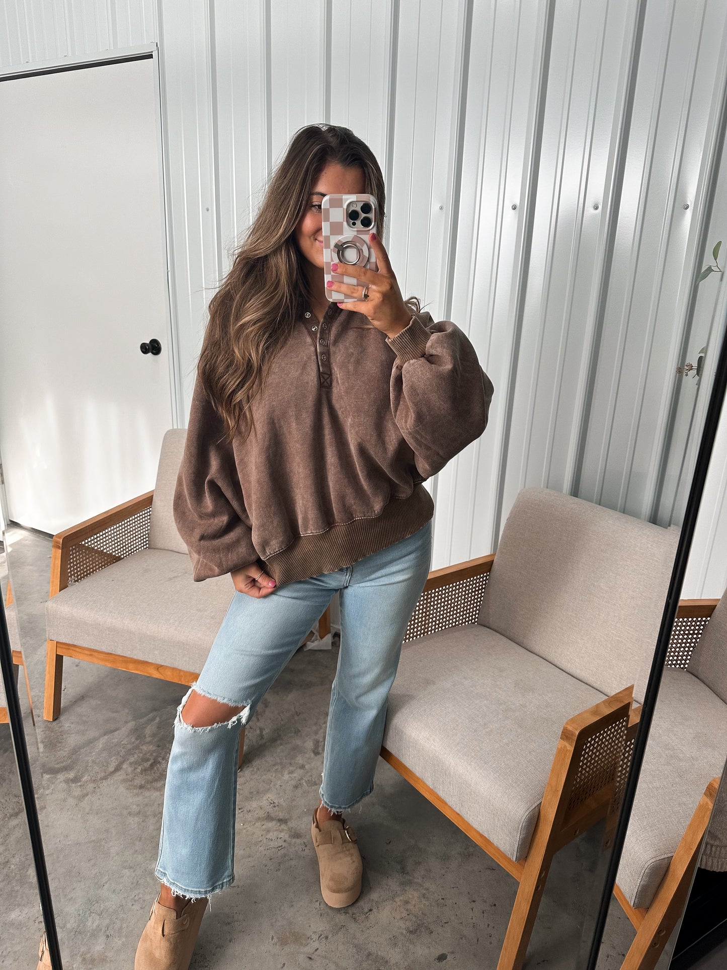 Megan Button Up Pullover - chocolate