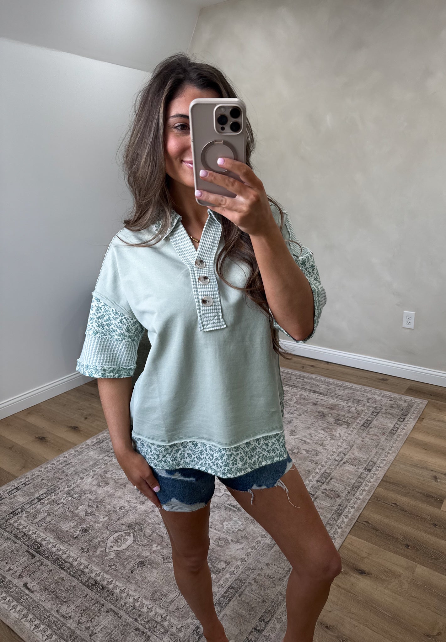 The Blair Button Down Knit Top - sage
