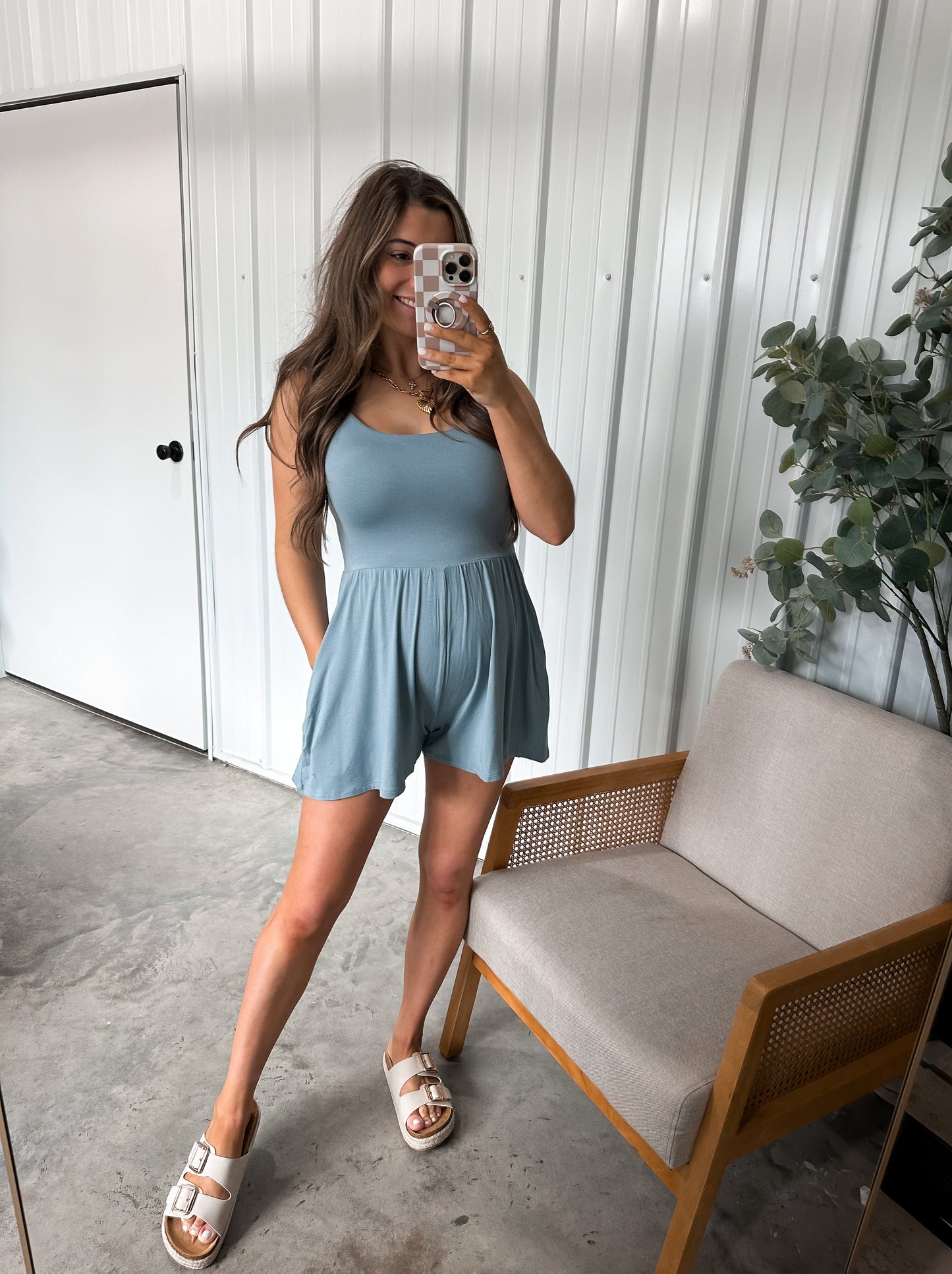 Double Layered Modal Romper- blue grey restock!