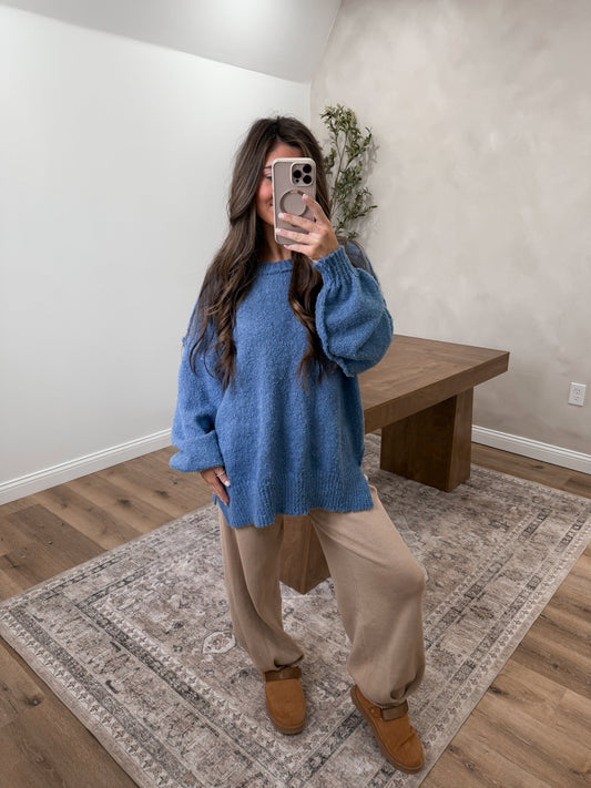Missy Side Slit Sweater- Blue